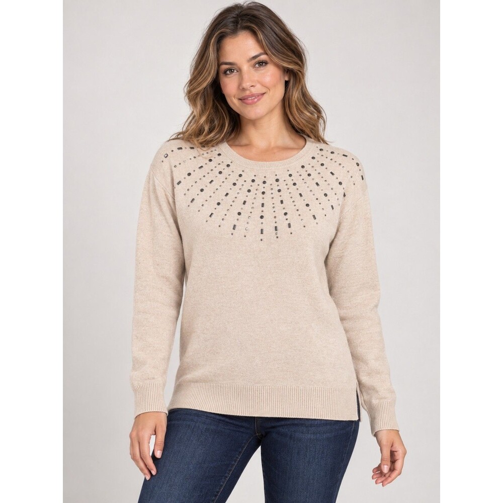 VENUS Women’s Peach Rhinestone Studded Crewneck Long-Sleeve Sweater Size Medium
